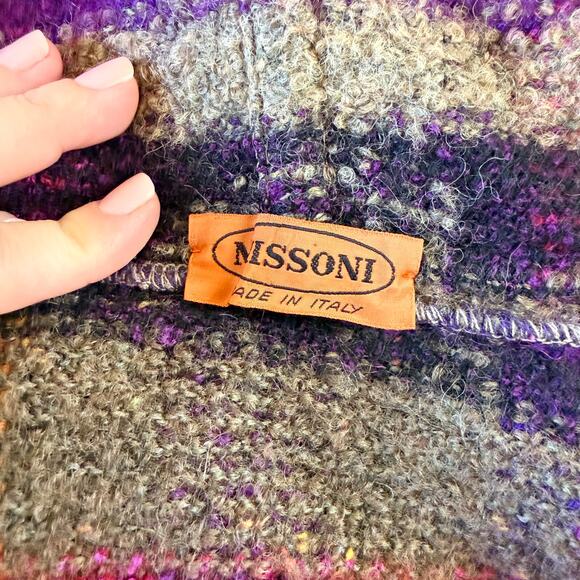 Vintage 80s Missoni Made in Italy Wool Plaid Hooded Toggle Jacket Womens XL Rare - Picture 10 of 12
